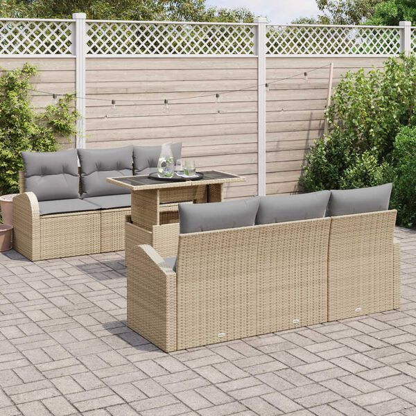 vidaXL Zestaw Sof na Ogr&oacute;d z poduszką 7 pcs Beżowy Rattan poli