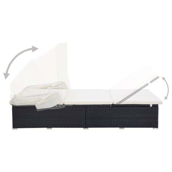 vidaXL 2-osobowy leżak z poduszką, polirattan, czarny