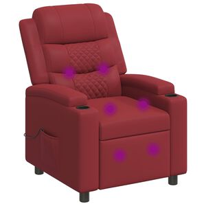 vidaXL Rozkładany fotel masujący Czerwone wino 75 x 93 x 98 cm tkanina
