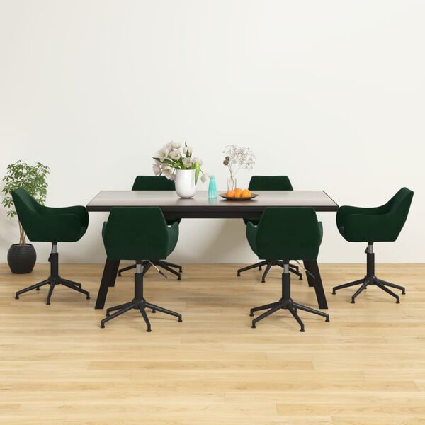 vidaXL Obrotowe krzesła stołowe, 6 szt., ciemnozielone, aksamit