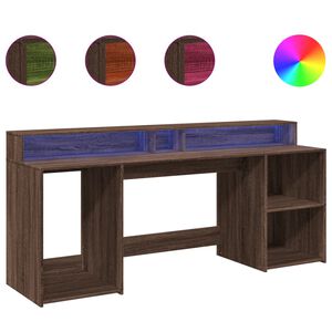 vidaXL Biurko z podświetleniem LED, brązowy dąb, 200x55x91 cm