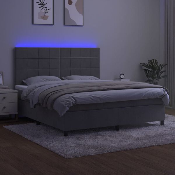 vidaXL Ł&oacute;żko kontynentalne z materacem i LED, szare 160x200cm, aksamit
