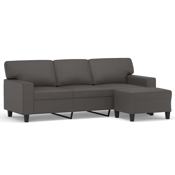 vidaXL 3-osobowa sofa z podn&oacute;żkiem, szary, 180 cm, sztuczna sk&oacute;ra