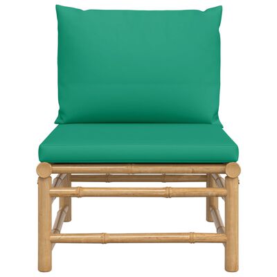 vidaXL Środkowa sofa ogrodowa z zielonymi poduszkami, bambusowa