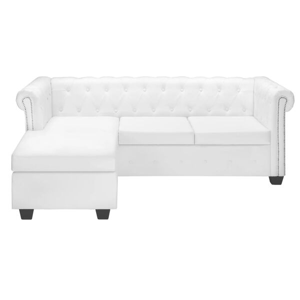 vidaXL Sofa Chesterfield w kształcie litery L, sztuczna sk&oacute;ra, biała