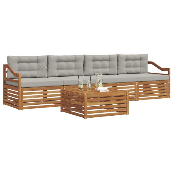 vidaXL Zestaw sof na zewnątrz z poduszką 5 pcs Naturalny i Jasny Szary