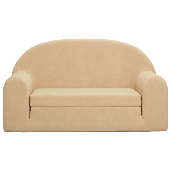 vidaXL 2-os. sofa dla dzieci, rozkładana, kremowa, miękki plusz