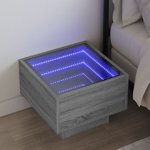 vidaXL Stolik nocny z LED Infinity, szary dąb sonoma, 40x40x30 cm