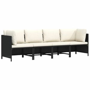 vidaXL 4-osobowa sofa ogrodowa z poduszkami, polirattan, czarna