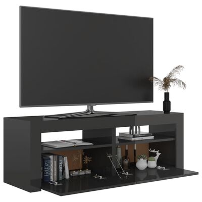 vidaXL Szafka TV z oświetleniem LED, szara, wysoki połysk, 120x35x40cm