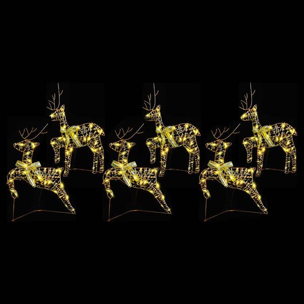 vidaXL LED Renifery z 180 diodami LED 6 pcs złoty PET