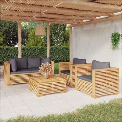 vidaXL 5-cz. zestaw wypoczynkowy do ogrodu, poduszki, drewno tekowe