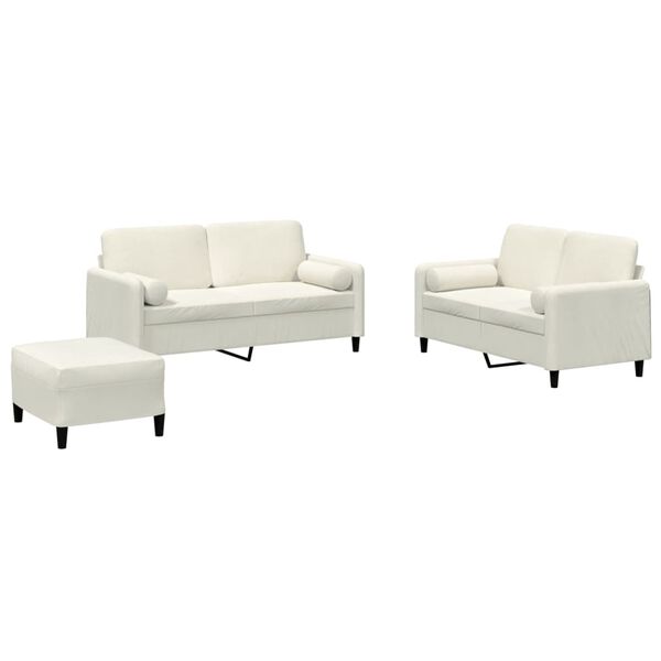 vidaXL 3-cz. komplet wypoczynkowy z poduszkami, kremowy, aksamit