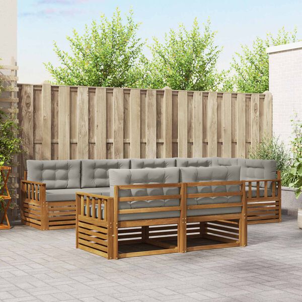 vidaXL Zestaw sof na zewnątrz z poduszką 7 pcs Naturalny i Jasny Szary