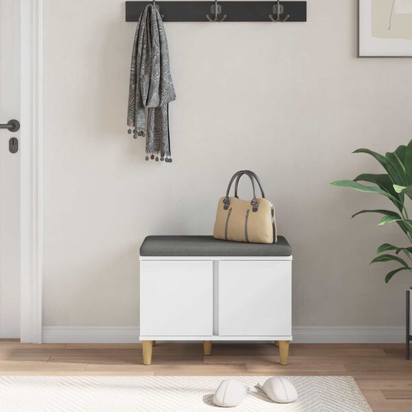 vidaXL Ławka w przedpokoju z poduszką z drzwiami Biały 60 x 38 x 46 cm