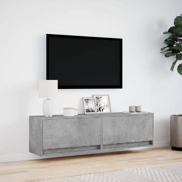 vidaXL Ścienna szafka TV z LED, szarość betonu, 140x31x38 cm