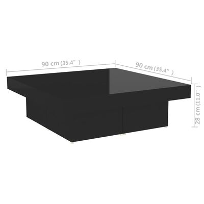 vidaXL Stolik kawowy, czarny, wysoki połysk, 90x90x28 cm, płyta
