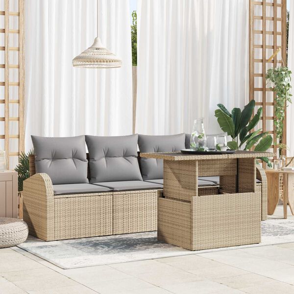 vidaXL Zestaw Sof na Ogr&oacute;d z poduszką 5 pcs Beżowy Rattan poli