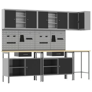 vidaXL Zestaw szafek roboczych z szufladą 10 pcs Czarny i szary