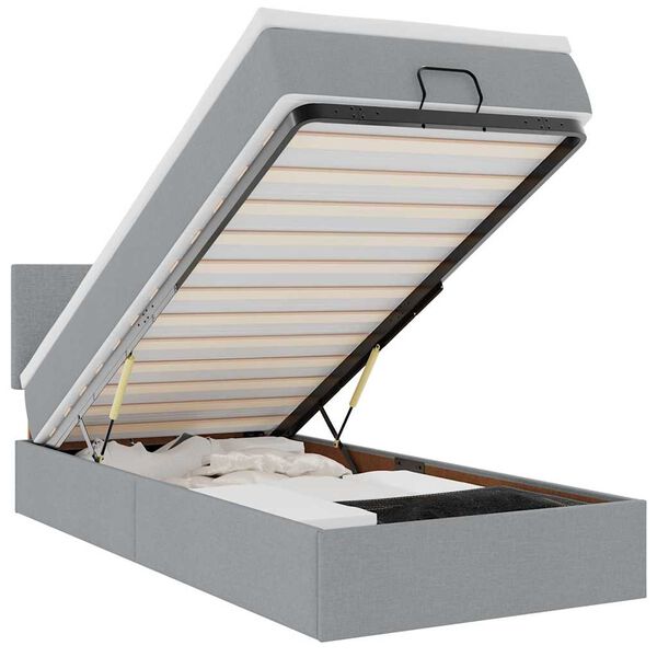 vidaXL Ł&oacute;żko Ottoman z materacem i LED, jasnoszary, 90x200 cm, tkanina