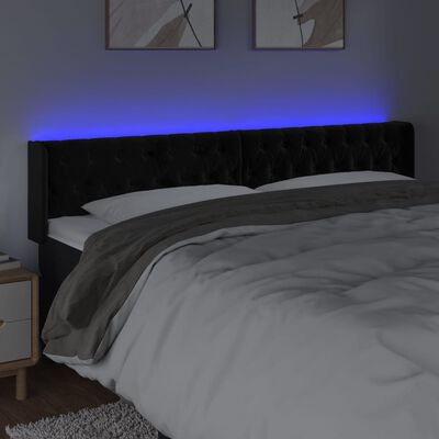 vidaXL Zagłówek do łóżka z LED, czarny, 203x16x78/88 cm, aksamit