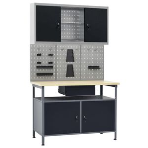 vidaXL Stolik roboczy z trzema panelami ściennymi i szafką