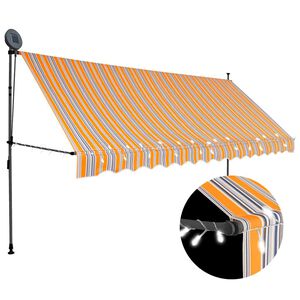 vidaXL Ręcznie zwijana markiza z LED, 350 cm, ż&oacute;łto-niebieska