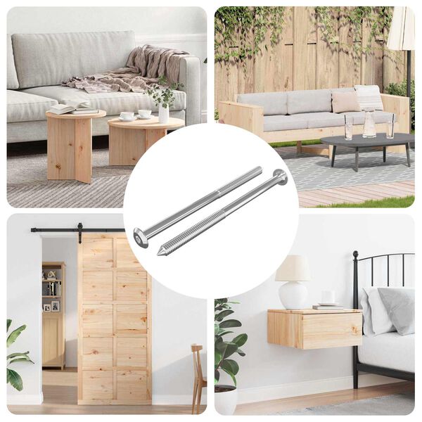 vidaXL Śruby meblowe 2 pcs Srebrny M6 x 100 mm Stal