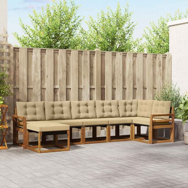 vidaXL Zestaw sof na zewnątrz z poduszką 7 pcs Naturalny i Beżowy