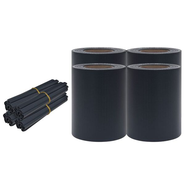 vidaXL Osłony na ogrodzenie, 4 szt., PVC, 35x0,19 m, ciemnoszare, mat