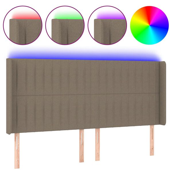 vidaXL Zagł&oacute;wek do ł&oacute;żka z LED, taupe, 183x16x118/128 cm, tkanina