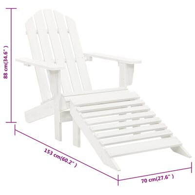 vidaXL Krzesło ogrodowe z podnóżkiem, drewniane, białe