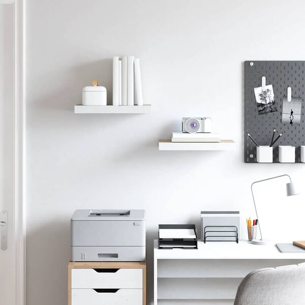 vidaXL P&oacute;łki ścienne, 2 szt., kolor dębu i biel, 50x23x3,8 cm, MDF