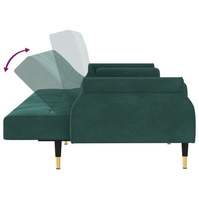 vidaXL Rozkładana kanapa z poduszkami, ciemnozielona, obita aksamitem