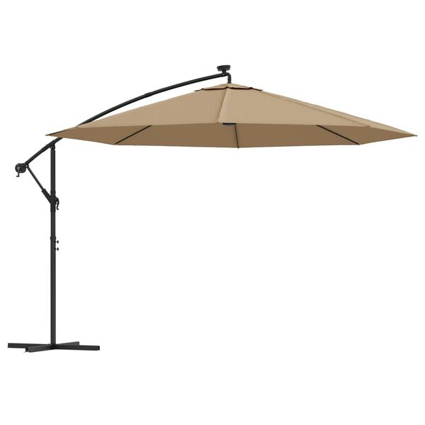 vidaXL Parasol wiszący z LED i metalowym słupkiem, 350 cm, taupe
