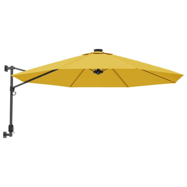 vidaXL Ścienny parasol ogrodowy z LED, ż&oacute;łty, 290 cm