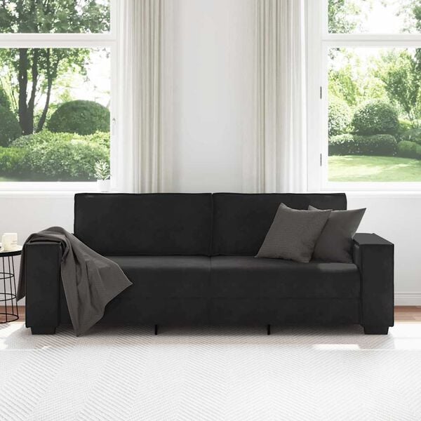 vidaXL Sofa 3-osobowa, czarny, 180 cm, tapicerowana aksamitem