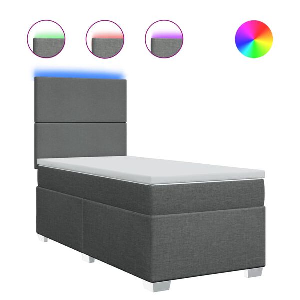 vidaXL Ł&oacute;żko kontynentalne z materacem, ciemnoszara tkanina 90x190 cm