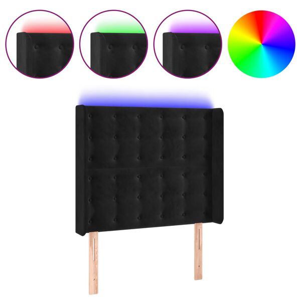 vidaXL Zagł&oacute;wek do ł&oacute;żka z LED, czarny, 93x16x118/128 cm, aksamit