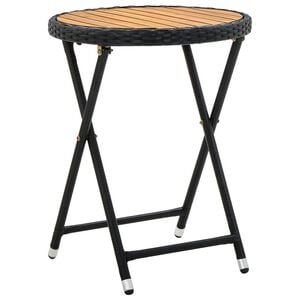vidaXL Stolik herbaciany, czarny, 60 cm, rattan PE i drewno akacjowe