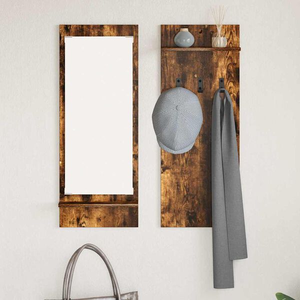 vidaXL Wieszak na płaszcze montowany na ścianie z p&oacute;łką Dąb wędzony