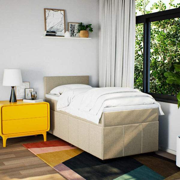 vidaXL Ł&oacute;żko kontynentalne z materacem, kremowe, tkanina, 90x200 cm