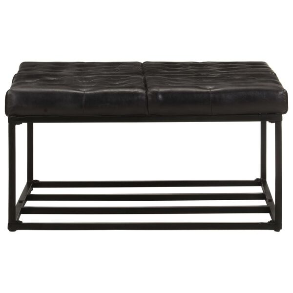 vidaXL Puf, czarny, 80x80x43 cm, prawdziwa sk&oacute;ra