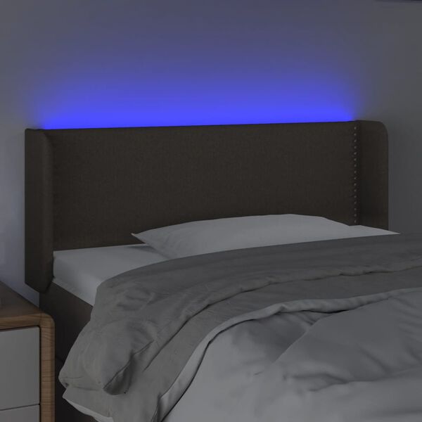 vidaXL Zagł&oacute;wek do ł&oacute;żka z LED, taupe, 93x16x78/88 cm, tkanina