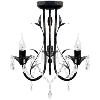 Art Nouveau Żyrandol z kryształkami, metal, czarny 3 x E14 żarówki