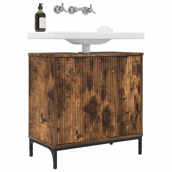 vidaXL Szafka pod umywalkę z drzwiami Dąb wędzony 60,5 x 33,5 x 61 cm