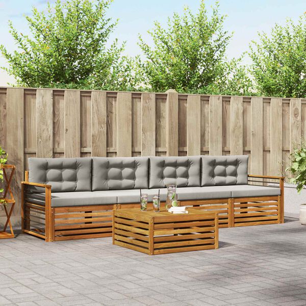 vidaXL Zestaw sof na zewnątrz z poduszką 5 pcs Naturalny i Jasny Szary