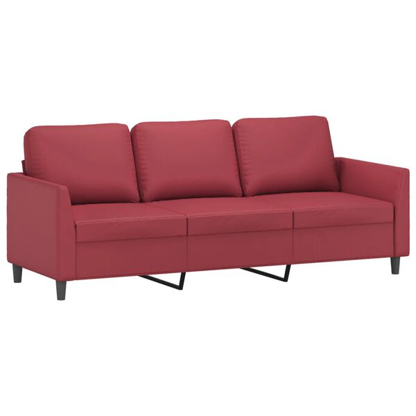 vidaXL 3-osobowa sofa z podnóżkiem, winna czerwień, 180 cm, ekoskóra