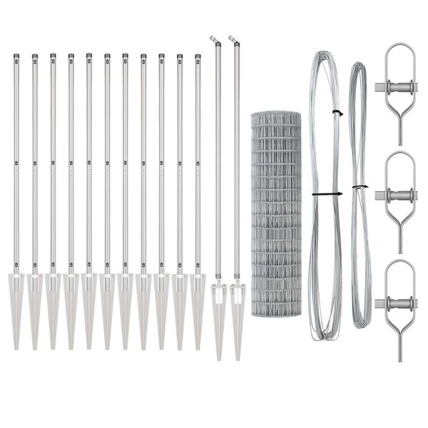 vidaXL Ogrodzenie z słupkiem Srebrny 1,2 x 25 m Stal