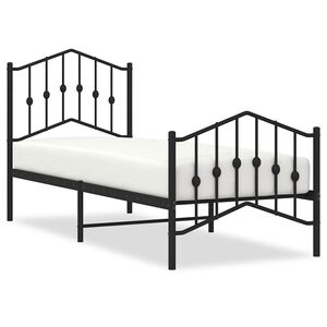 vidaXL Metalowa rama ł&oacute;żka z wezgłowiem i zan&oacute;żkiem, czarna, 75x190 cm